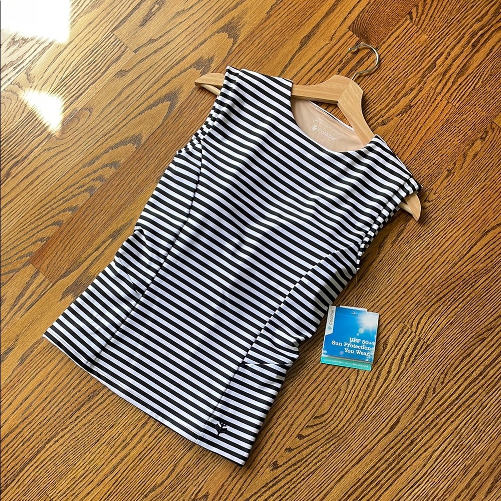 Women's Striped Black and White UPF 50+ Swim Top